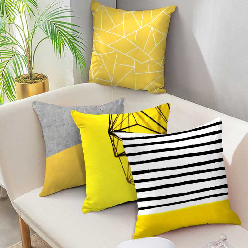 

Fuwatacchi Yellow Cushion Cover INS Geometric Diamond Wave Pillow Cover for Chair Sofa Home Decorative Pillows 45x45cm, Pc08532