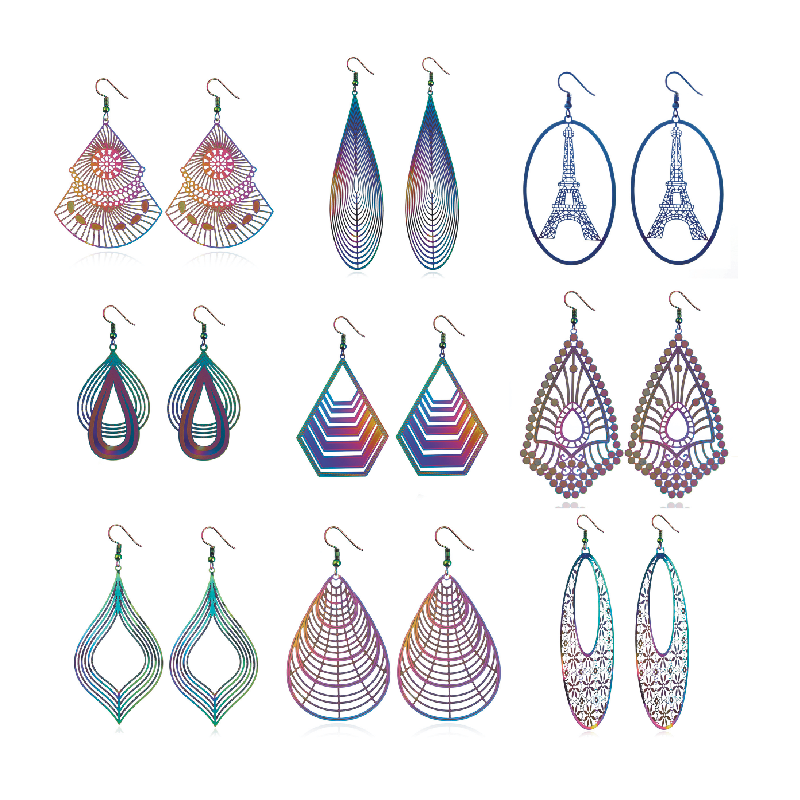 

Stainless Steel Symphony Pendant Earrings Woman Colorful/Blue Hollow Geometric Long Tassel Earrings Fashion Jewelry Gift Girls