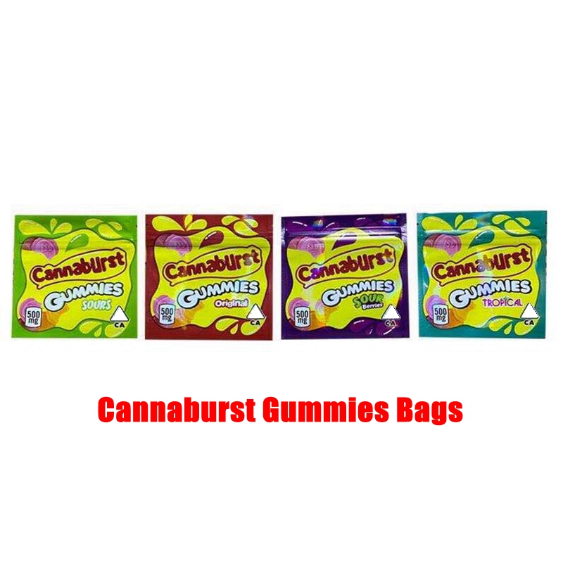 

4 types 500mg Cannaburst packaging bags empty edible gummmies package bag smell proof resealable zipper pouch packages candy mylar baggies