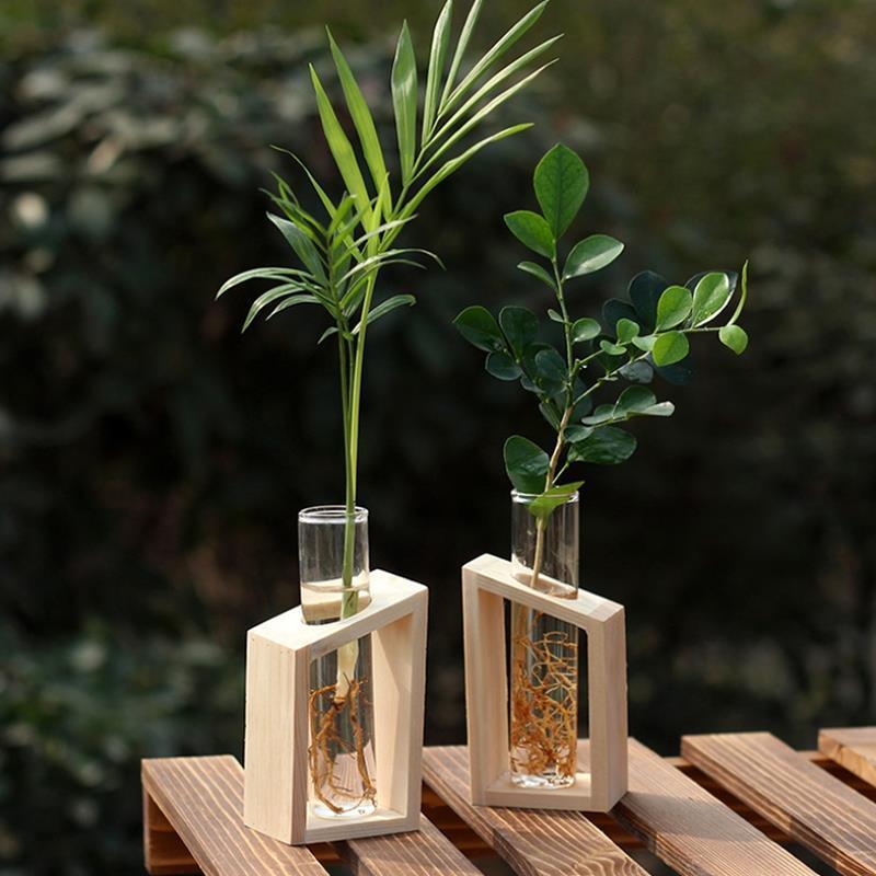 con 2 Tubos de Ensayo 2 Piezas Jarrón Hidropónico de Madera Esquejes Jarrón de Tubo Vídrio Florero con Brotes En Soporte De Madera para Plantas Hidropónicas Oficina Tubo de Ensayo Hidropónico