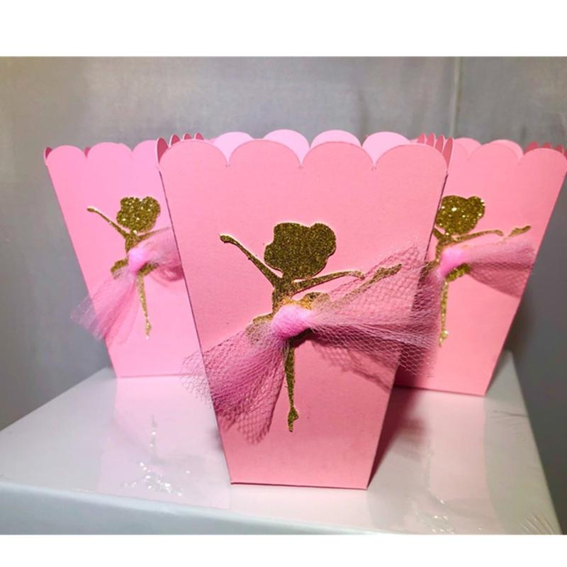 

customized Ballerina Dancer Popcorn Box Pink & Gold Tutu Tulle Favor Box for Birthdays Baby Showers, Ballerina Parties Set of 10