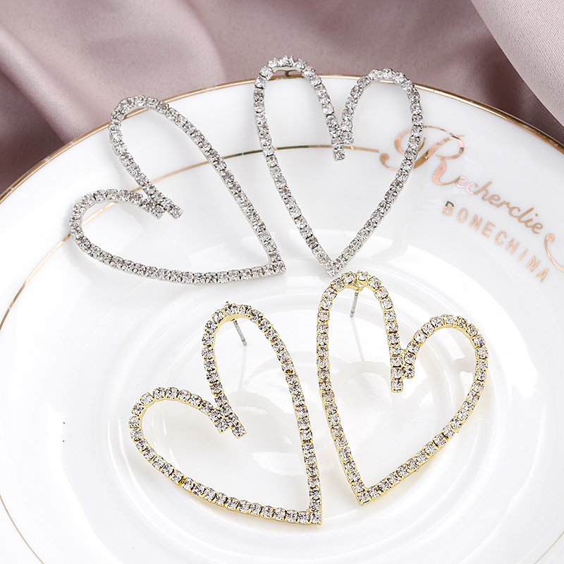 

AENSOA Gold Simple Full Rhinestone Love Earrings For Women Heart Geometric Statement Drop Earrings Gift Jewelry Pendiente