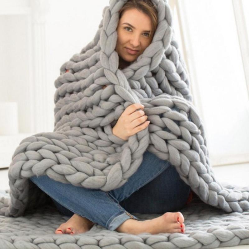 

Hand Knitted Throw Blanket Thick Bulky Knitting Yarn Soft Warm Sleep Cover Mat