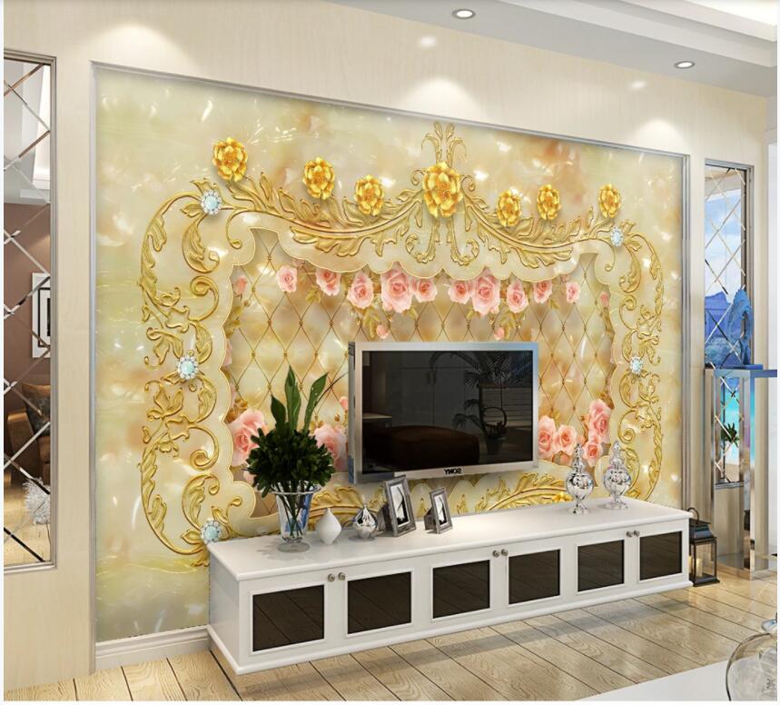 

3d wallpaper custom photo mural on the wall European style jewelry jade relief flower home decor 3d wall murals wallpaper for living room, Non-woven wallpaper
