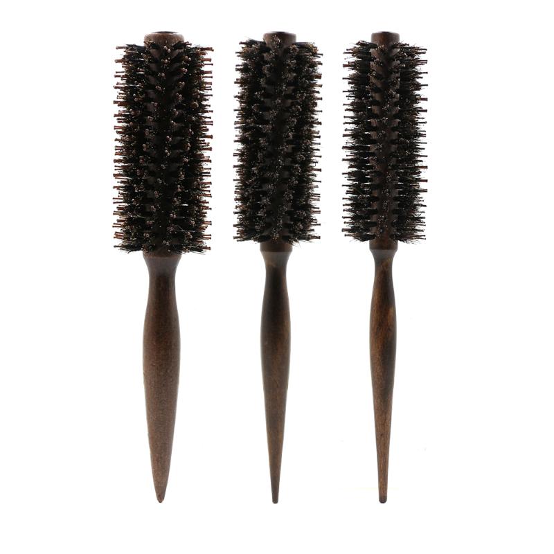 

Barber Salon Round Roller Wood Hair Brush Boar Bristle Nylon Curly Hair Comb With Long Handle