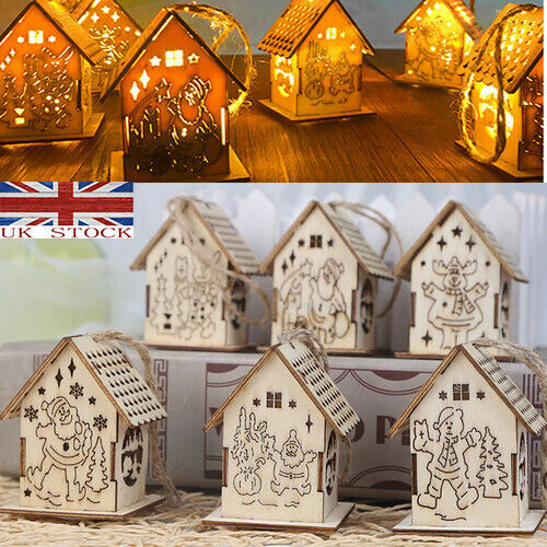 

Festival LED Light Xmas House Wood Pendant Christmas Tree Hanging Ornaments Holiday Decor Holiday Nice Xmas Gift Decoration Hot