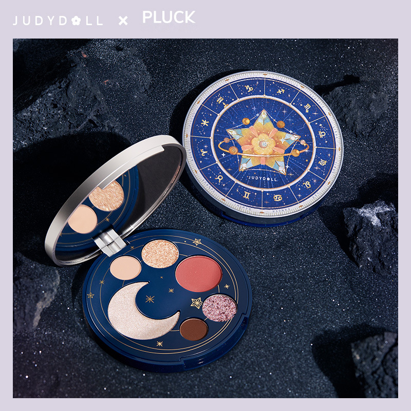 

Judydoll 6 Color Eyeshadow Blush Highlighter Palette Moon and Star Palette Matte Shimmer Glitter Pigment Easy to Wear Eyeshadow, 6 colors