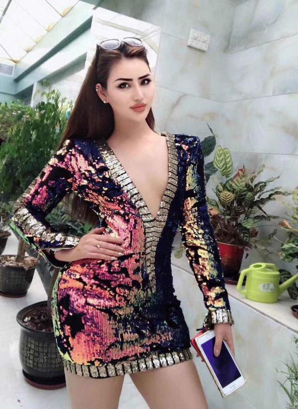 

3 Colors Sexy Women Fashion Dress Long Sleeve Colorful Bright Bodycon Dress Evening Party, Green