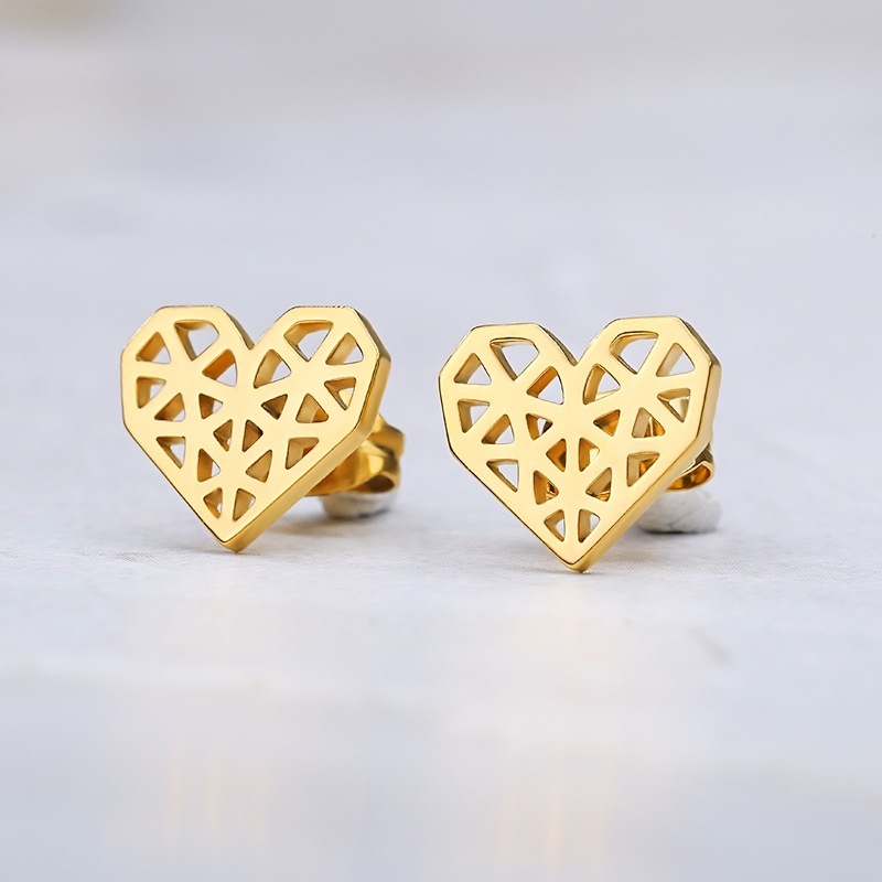 

Hollow Heart Stud Earrings Gold Color Stainless Steel Double High Quality Jewely Accessories Hollow Women Earrings