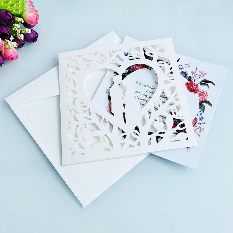 

10pcs Romantic Laser Cut Wedding Invitation Card Groom Bride Carved Pattern Hollow Out Banquet Party Supplies