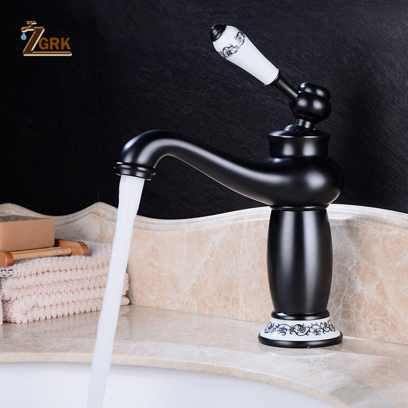 

Basin Faucets Black Brass Bathroom Sink Faucet Ceramics Single Handle Hole Deck Mount Washbasin Hot And Cold Mixer Tap