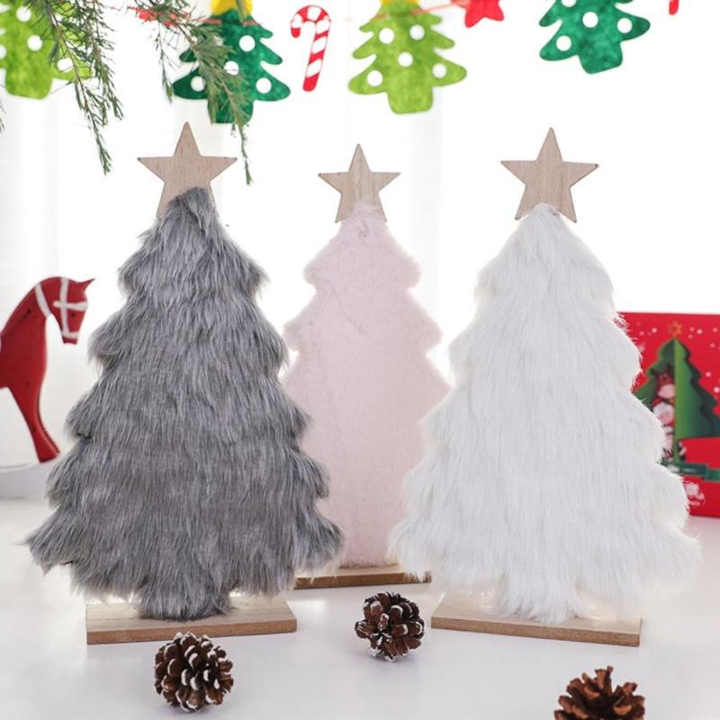 

Christmas Decorations Plush Wooden Tree Decorative Xmas Desktop Ornament Festive Party Decor