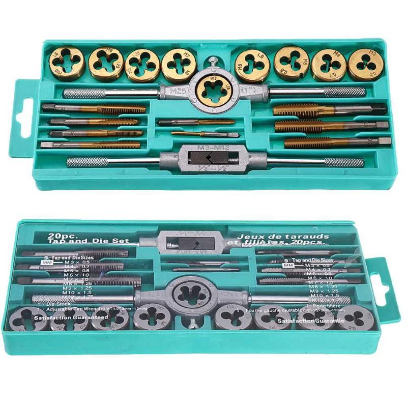 

DANIU 20pcs Alloy Steel M3-M12 Tap Die Set Screw Thread Metric Plugs Taps Tap Wrench Die Wrench Set Hand Tools