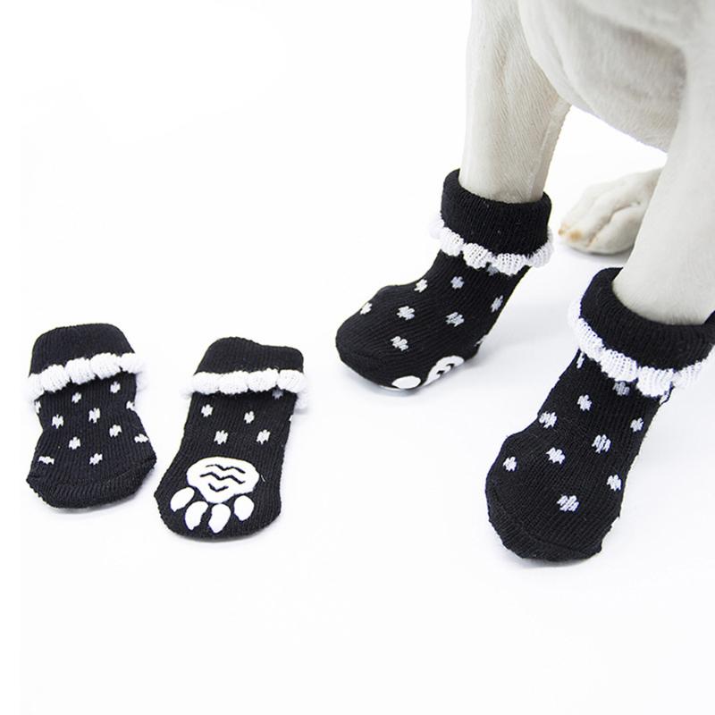

Lovely Pet Dog Lace Wave Point Non Slip Warm Socks Adorable Stockings Pet Supplies Size S Black