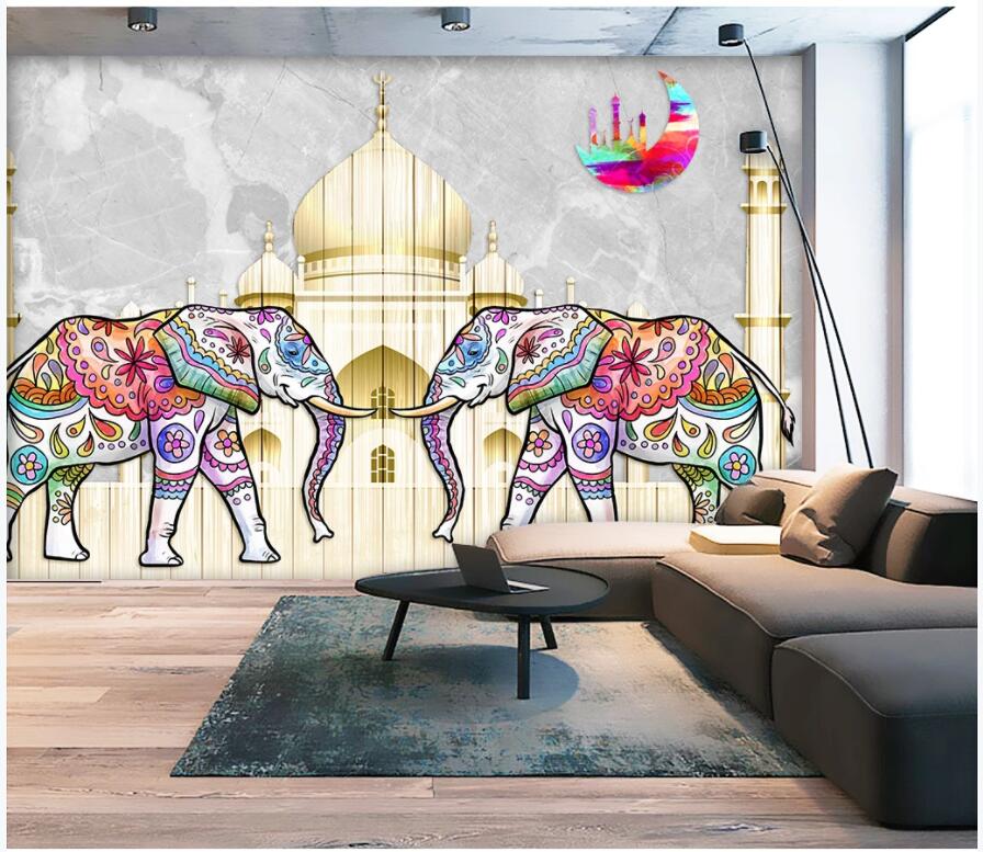 

Custom 3d photo wallpaper mural on the wall Indian style hand drawn elephant background home decor living room wallpaper for walls 3 d, Non-woven wallpaper
