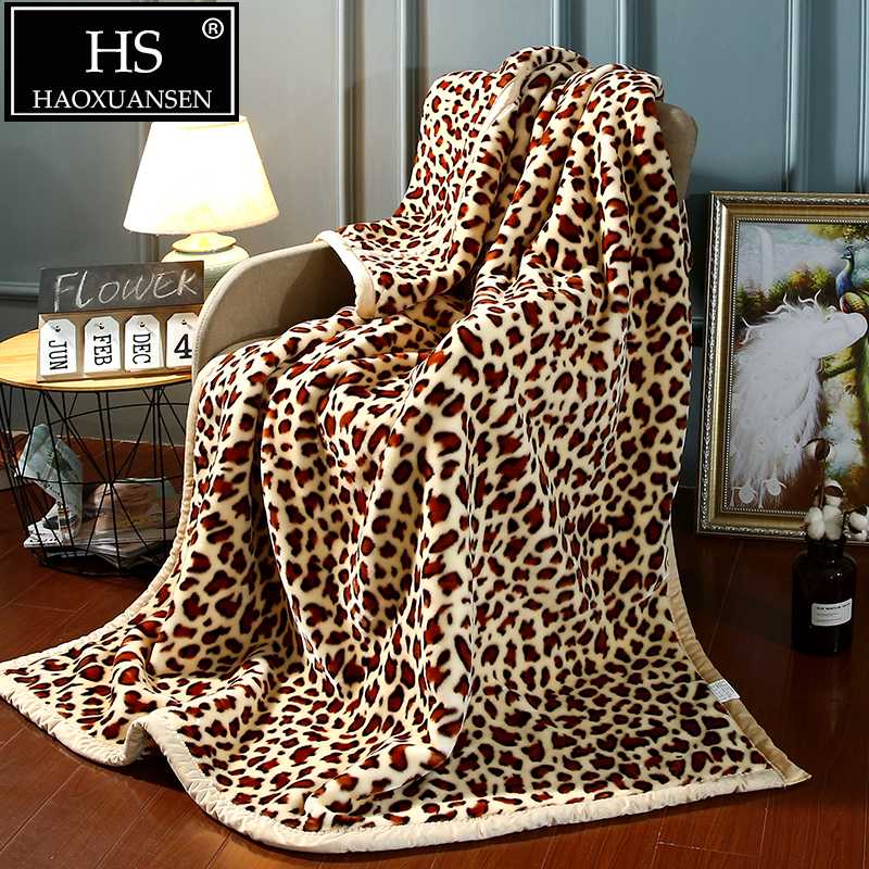 

Fashion Leopard Print Super Soft Raschel Blanket Double Layer Warm Sofa Bed Cover Throw Blankets Four Seasons Necessary 2.3 Kg