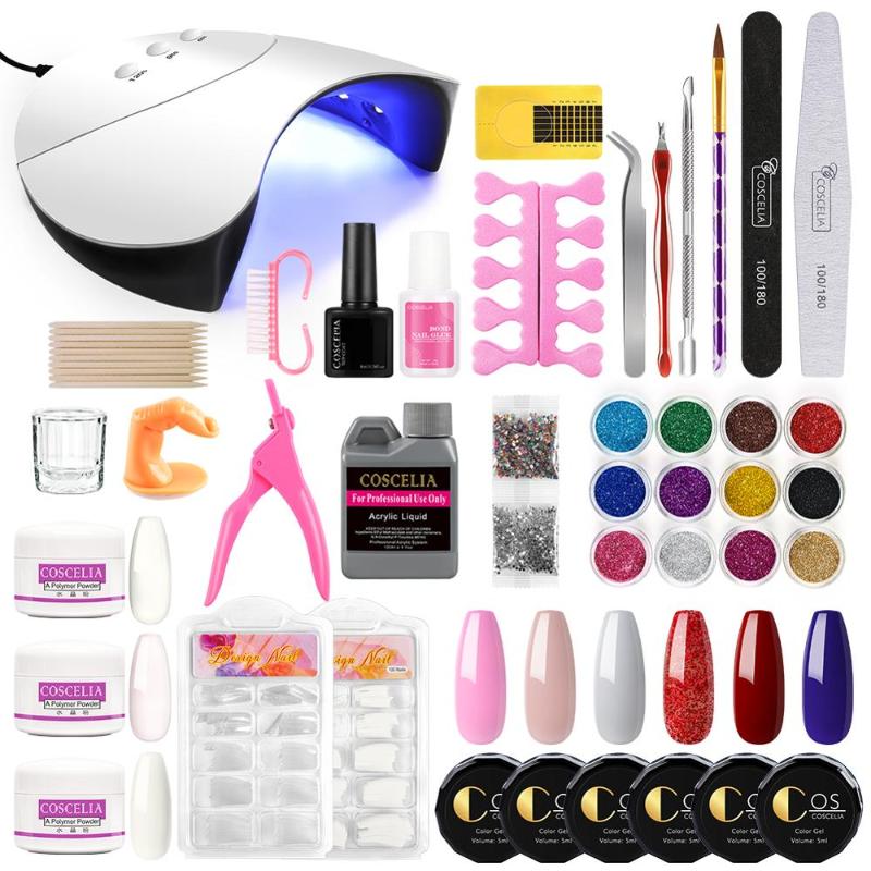 

Pro Acrylic Nail Kit With 36W Lamp UV Gel Set All For Manicure Acrylic Powder Glitter Liquid Tips Brush For Nail Art Tools Kit