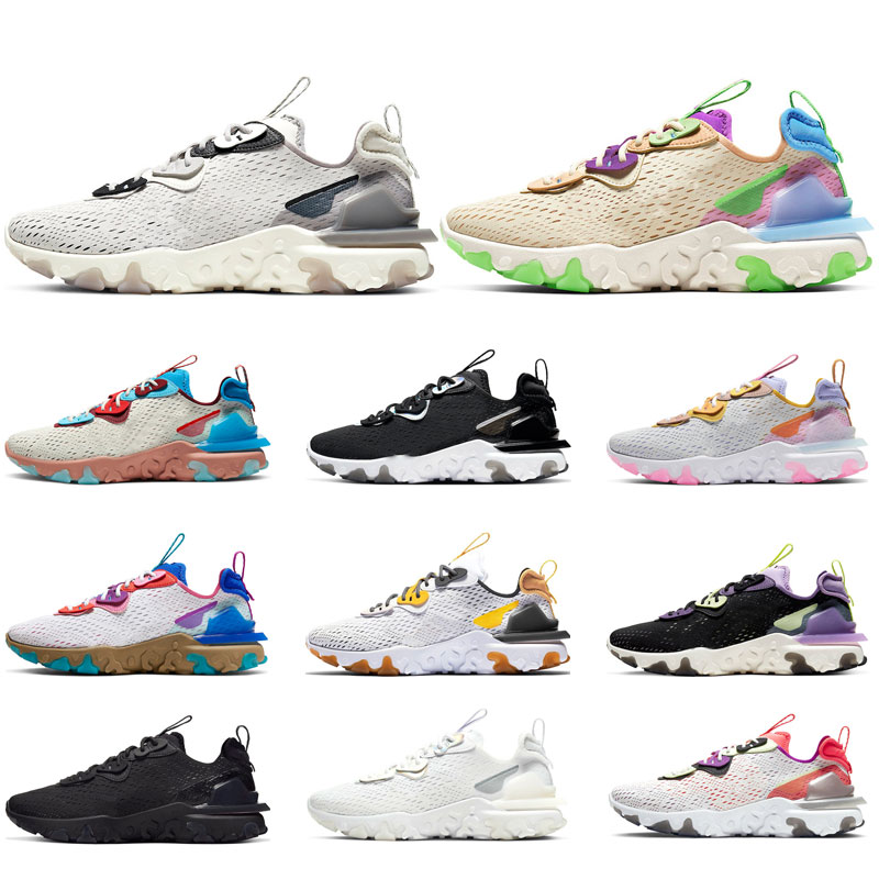 

New React Vision Mens Running Shoes Sneakers BLACK White IRIDESCENT DESERT OASIS Hyper Blue VAST GREY Womens Sports Trainers 36-45, 6 pastel hues 36-40