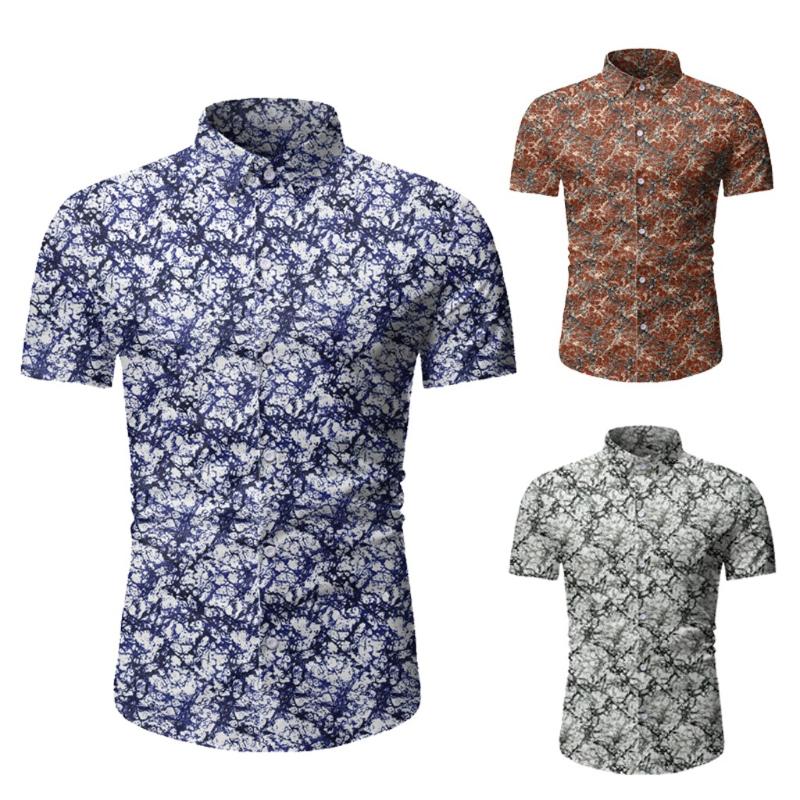 

Men Casual Summer Printed Button Short Sleeve Hawaiian Top Blouse Short Sleeve Button Down Hawaiian Shirts Mens Plus size #40, Blue
