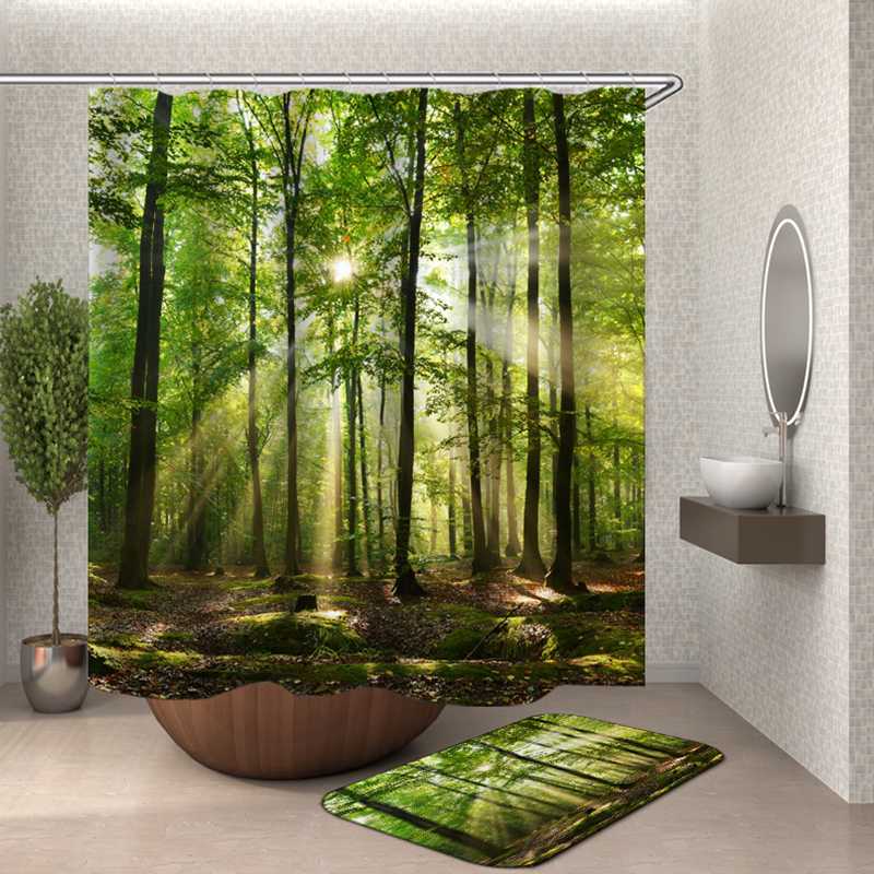 

green forest shower curtain bathroom curtain drop shipping tree printing toilet bath shower