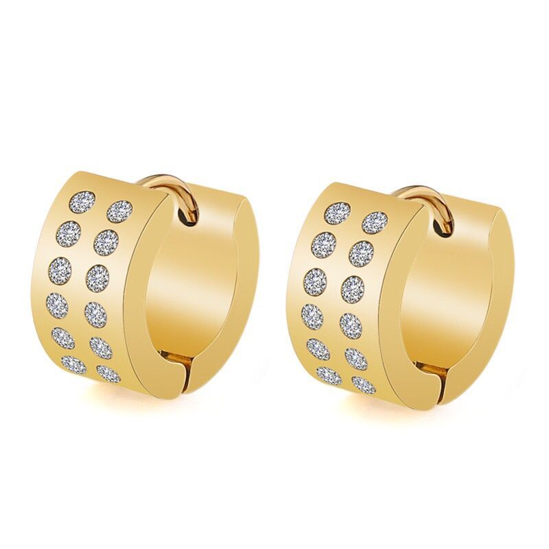 

Wholesale Jewelry -- Titanium steel Inlay 2 Line Zircon Hoop Earrings For Women Men Jewelry Gold / White