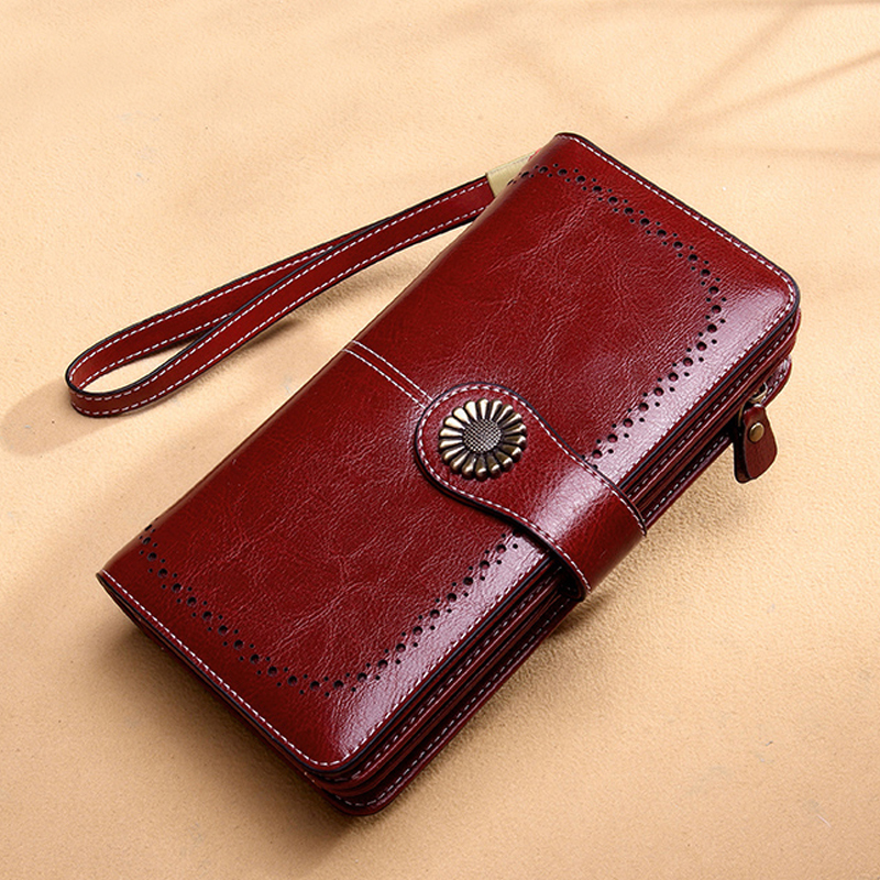 

aliwood brand hollow women clutch leather wallet female long wallet women zipper purse strap money bag purse for iphone carteira, Red;black