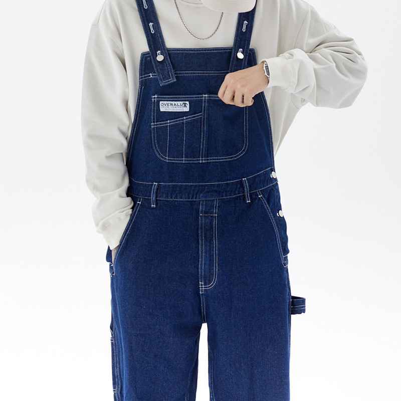 

Multi-pocket Denim Bib Overalls Men American Casual Wear Work Cargo Pants Workman Bib Trousers Mens Jeans Jumpsuit, Vertical stripes