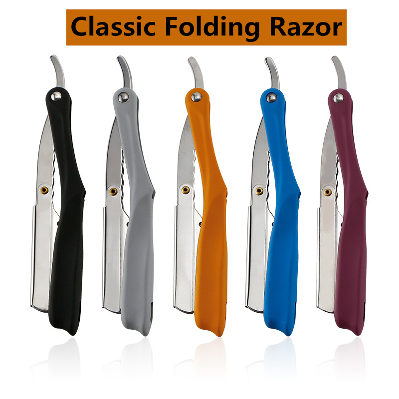 

Retro Folding Stainless Steel Razor Face Shaving Knife Rubber Handle 74 Blade Shaver Beard Repair Razor Beard Knife G0624