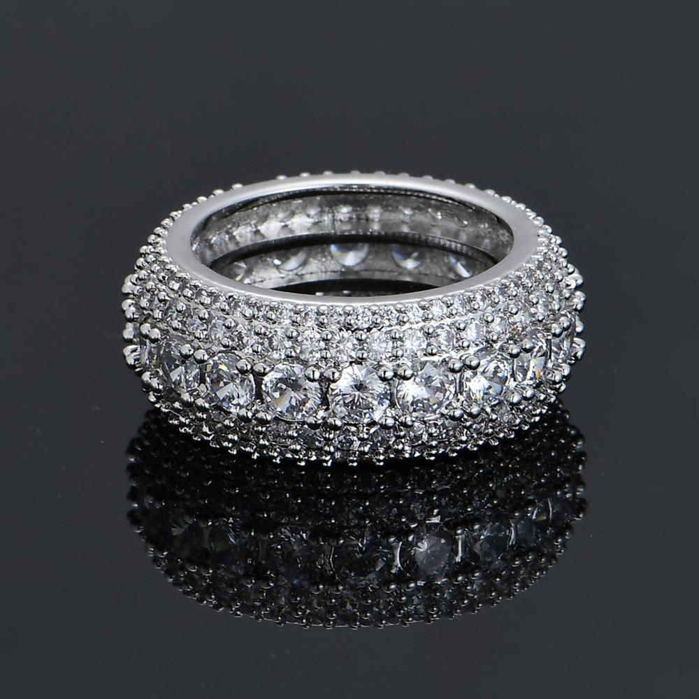 

5 Row CZ Men's Ring 18 K Copper Charm Gold Color Cubic Zircon Iced RING Fashion Hip Hop Jewelry
