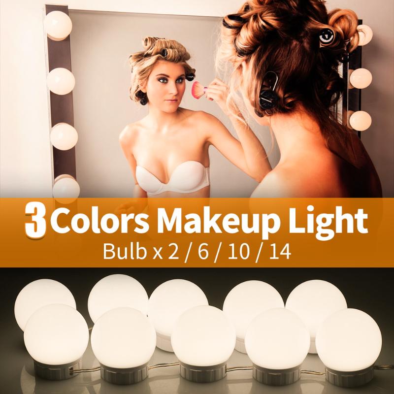 

USB Hollywood Led Stepless Dimmable Vanity Mirror Lamp 12V Led 3 Colors Makeup Mirror Light Dressing Table Bedroom Wall Lamp