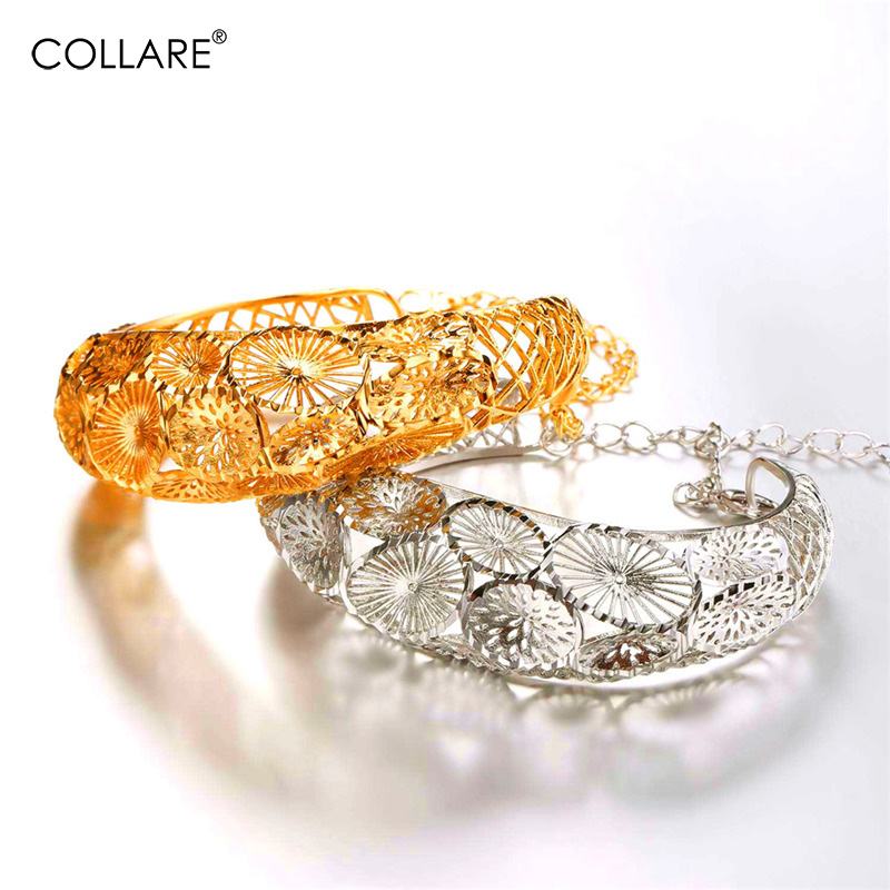 

Collare Flower Bangle For Women Gold/Silver Color Women Vintage Jewelry For Wedding Bridal Cuff Bracelets & Bangles H013