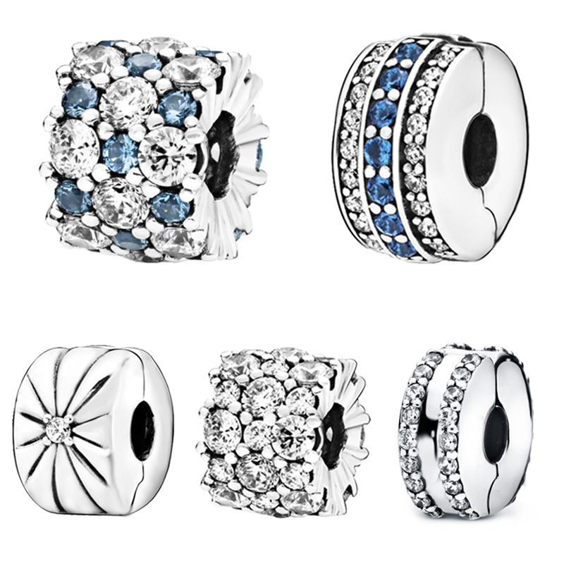 

2020 Winter 925 Sterling Silver Beads Blue & Clear Sparkling Charms fit Original European Bracelets Women DIY Jewelry