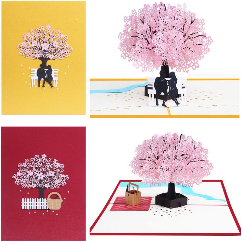 

3D stereo Greeting Card Romantic Cherry Blossom Great Handmade Birthday Party Valentine Christmas Wedding Invitation Gift Card