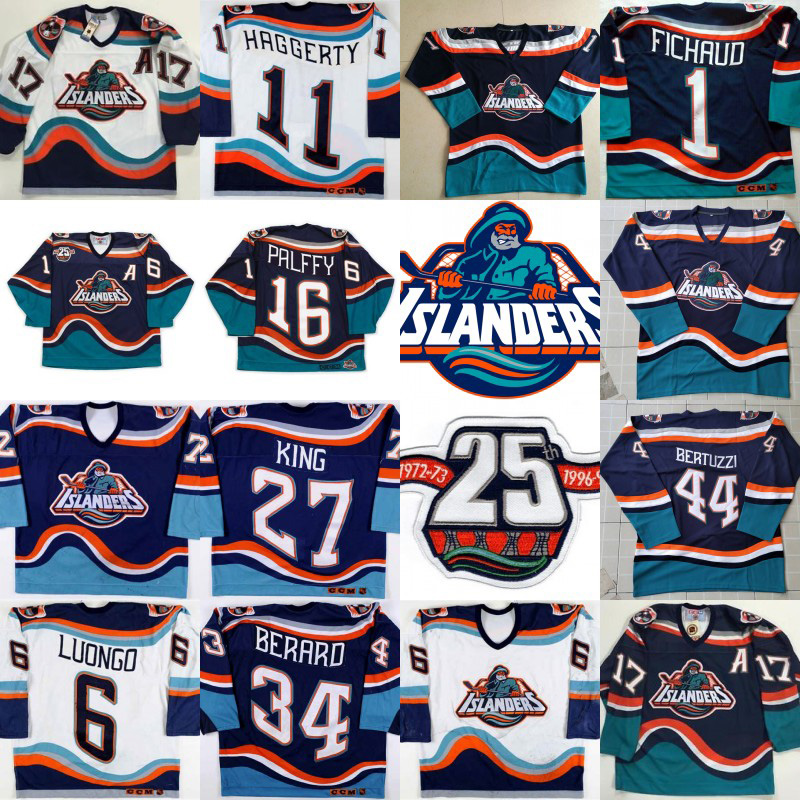

16 Ziggy Palffy Islanders Fisherman Jersey with 25th 11 Darius Kasparaitis 14 Armstrong 44 Bertuzzi 34 Berard 51 Korolev Bryan Smolinski, White no patch