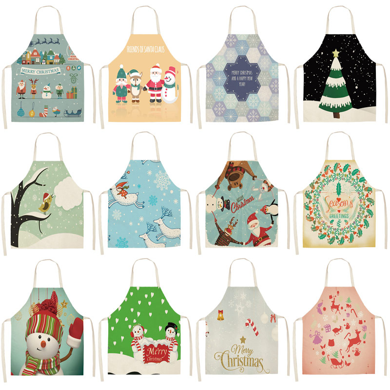 

1Pcs Snowman Christmas Apron Snowflake Pinafore Cotton Linen Aprons 53*65cm Adult Bibs Kitchen Cooking Baking Accessories CM1008