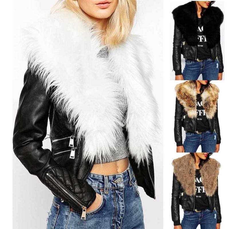 

Black Faux Fur Coat Women Fashion Plus Size Solid Long Sleeve Fur Neck Zipper Pockets Coat winterjas dames Women Leather Jacket, White