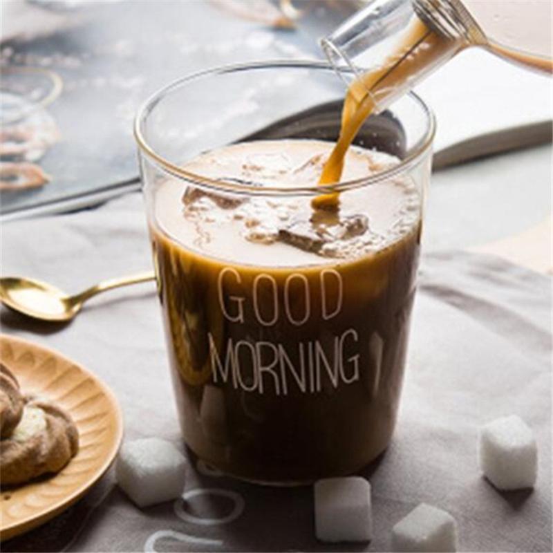 

Glass Mug Creative Letter Milk Juice Water Cup Black White Handle Drinkware Lovers Couple Transparent Mugs Gifts, Spoon