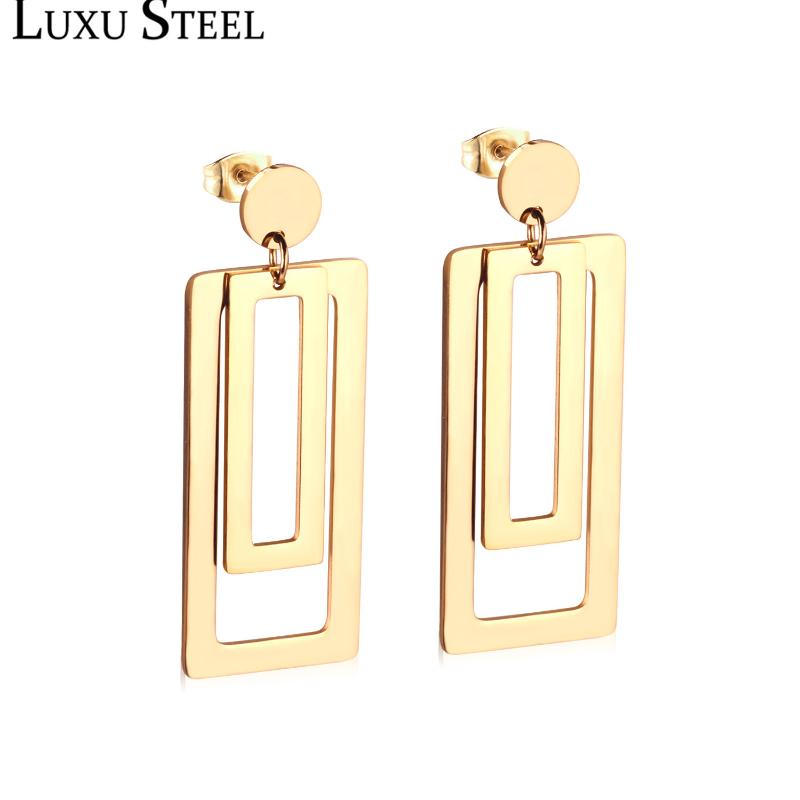 

LUXUSTEEL Statement Jewelry Big Rectangle Long Drop Earrings Stainless Steel New Punk Earring Jewelry Female Party