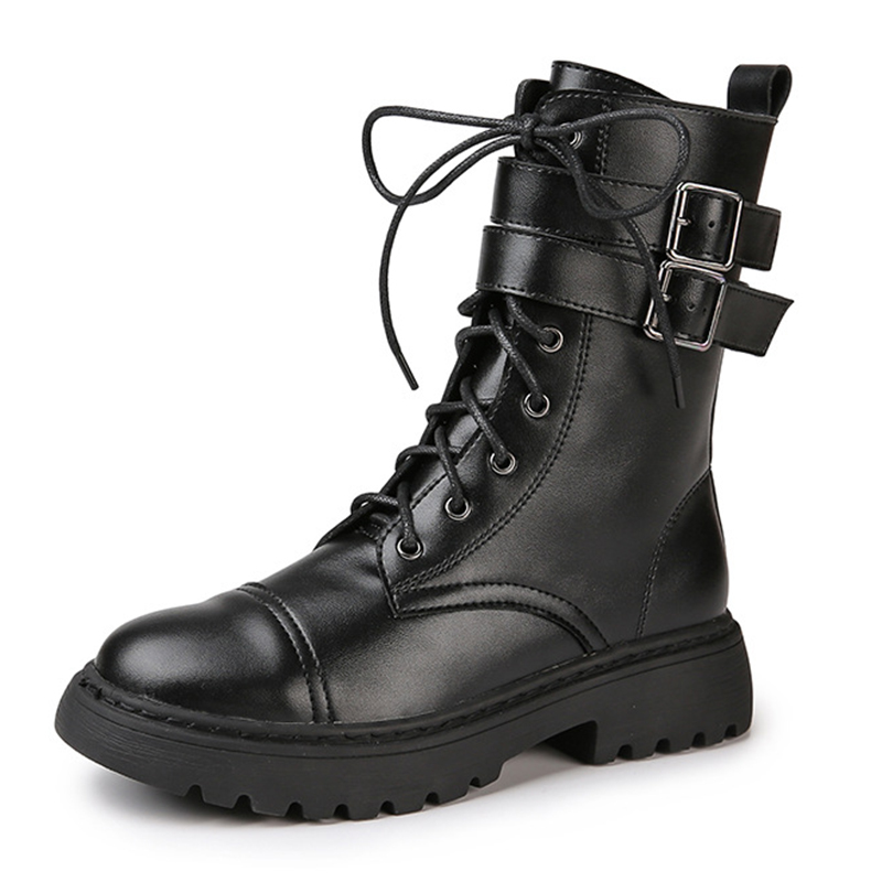 

New all-match British female boots autumn style thick-soled motorcycle short boots design large size 34-43, Black
