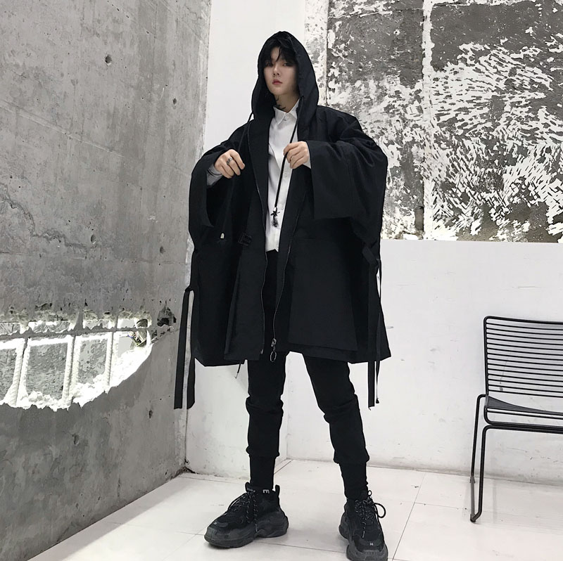

Couple Clothing Men Black Hooded Trench Coat Male Women Streetwear Hip Hop Punk Gothic Style Cloak Windbreaker Jacket, 420