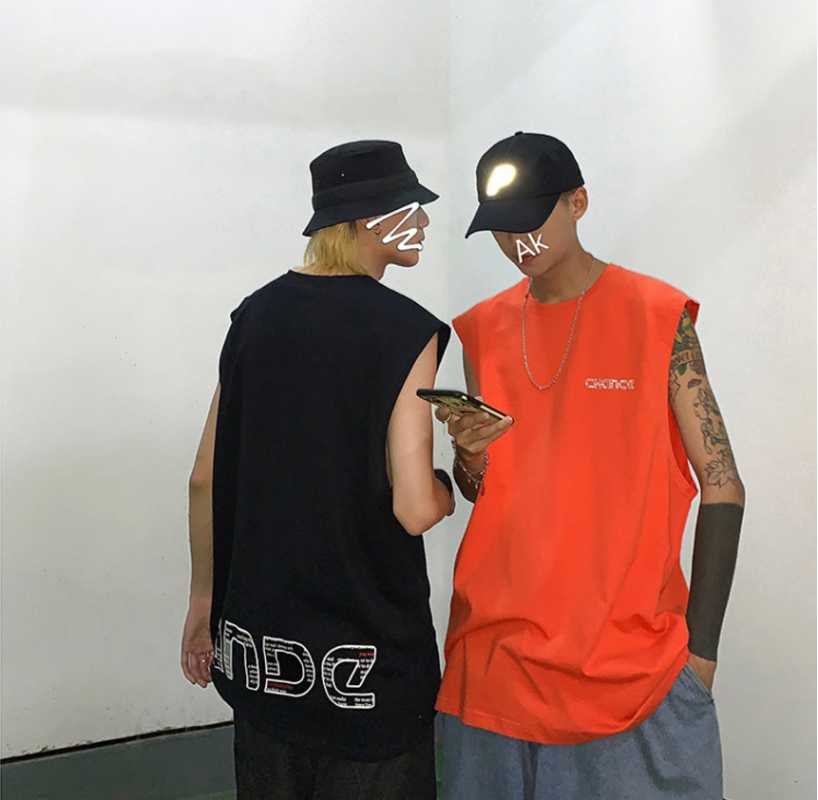 

Hip hop Sleeveless Tank top men summer Big size 3xl 4xl 5xl Orange Black White color