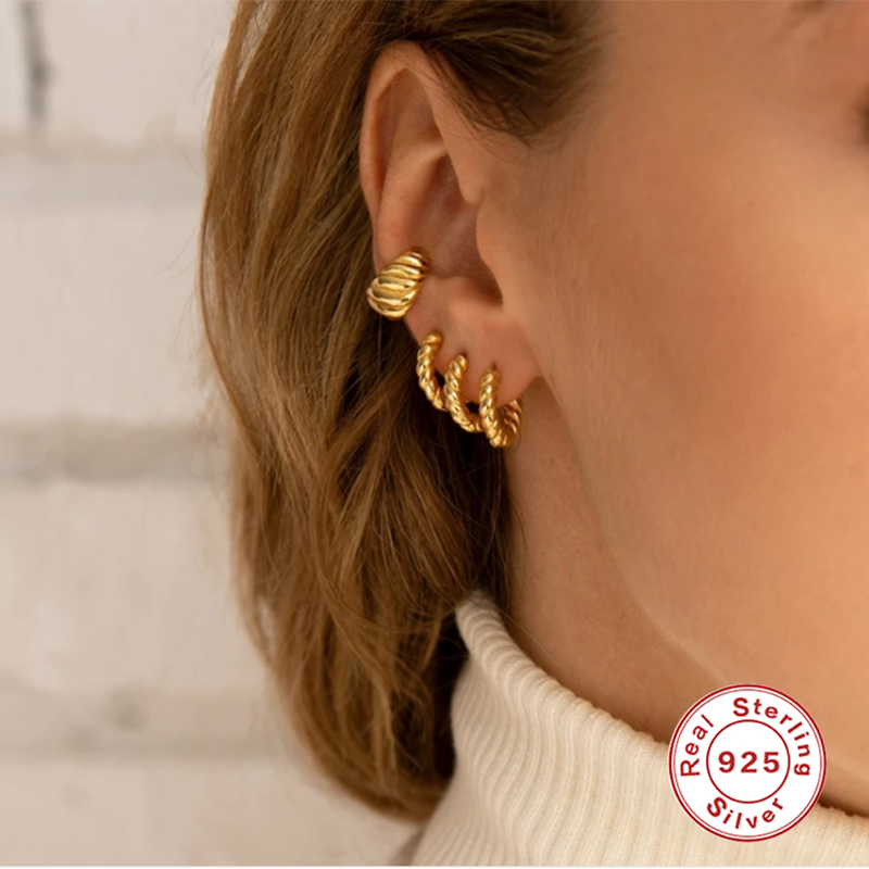 

Boako Classic 925 Sterling Silver Hoop Earrings Twist Vintage Earring For Women Girl Daily Personality Accessories pendientes W5