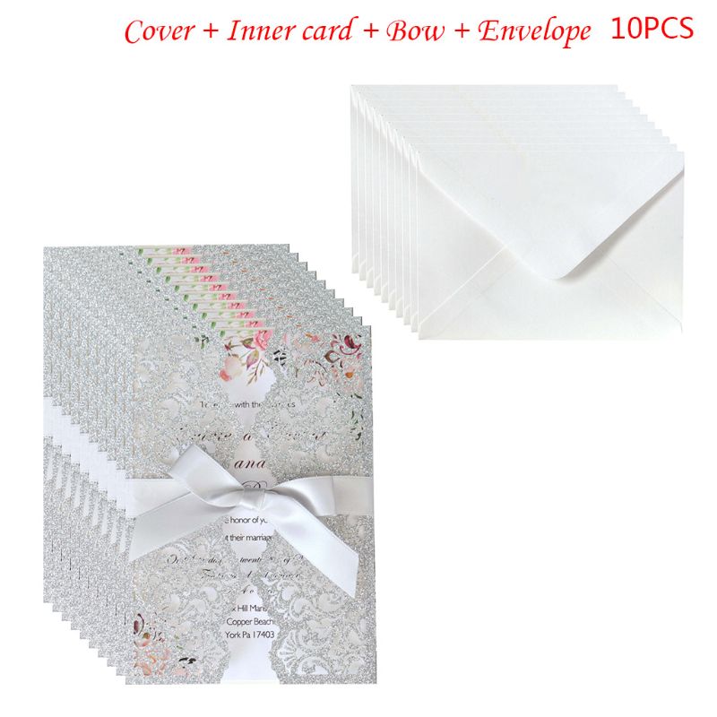 

10pcs/set Wedding Invitations Card with Ribbon Hollow Lace Envelope Party Supply R7RC