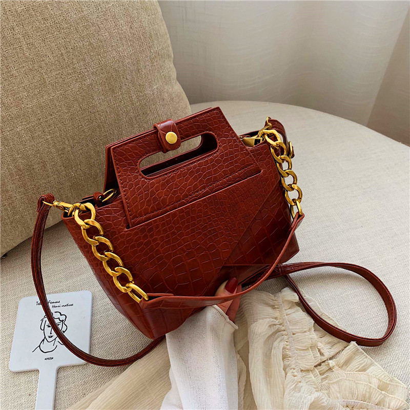 

Women Fashion Marble Pattern Glossy Leather Chic Chain Bag Shoulder Bag Handbags Messenger Black Bolsa Feminina