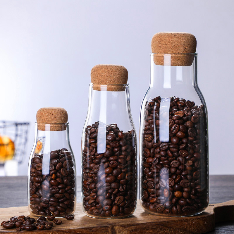 

Coffee beans glass storage jars glass pots flower transparent sealed cork lid flower pots containers