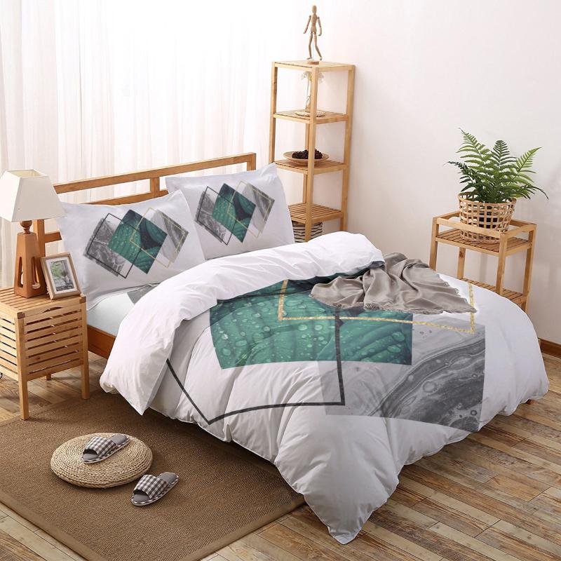 

Marble Tropical Plants Water Simple Printed Duvet Cover Set 4 Piece Bedding Set Home Textile Customizable, As pic