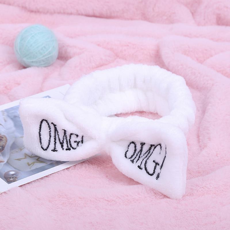 

Women Elastic Soft Letter Printed Makeup Coral Fleece Wash Face Bow Fashion Bathing Cute Hair Band