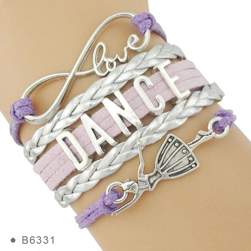 

High Quality Gift for Her Infinity Love Dance Mom Ballet Dancer Dancing Girls Leather Braid Bracelets for Women