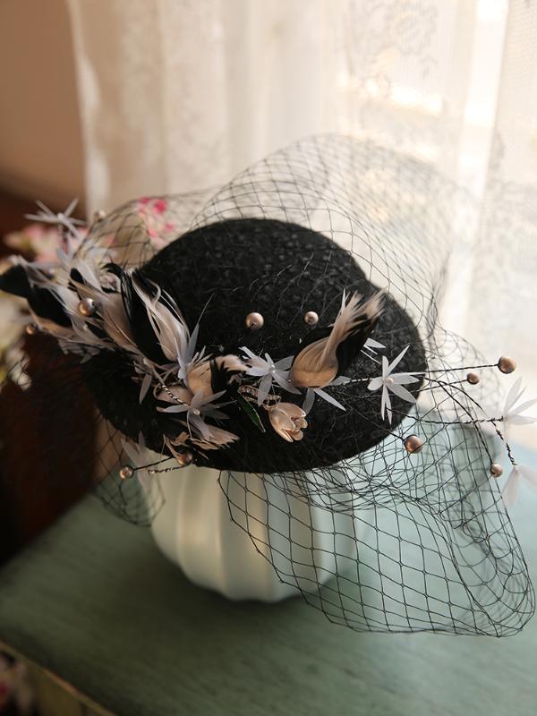 

2020 Black Lace Wedding Hat For Bride Party Fancy Show Photo Shoot Headpiece Fairy Flower Horse Race Fedora Hair Accessories New