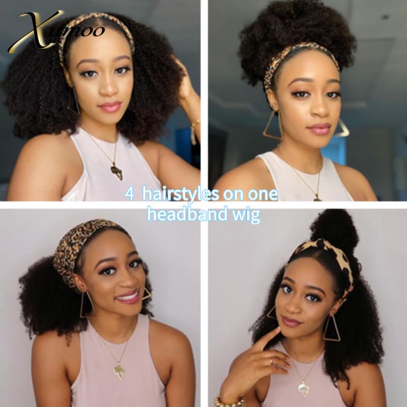 

XUMOO Cheap Headband Wig Remy Hair Wigs Black Afro Kinky Curly Human Hair Wigs Full Machine Made None Lace For Black Women, As pic